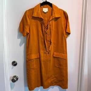 Orange Linen Shift Dress